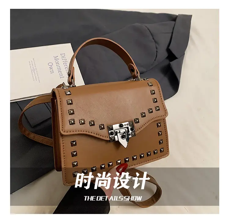 Korean Style Rivet Shoulder Bag Brown 2024 — feature 5