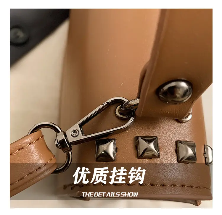 Korean Style Rivet Shoulder Bag Brown 2024 — feature 8
