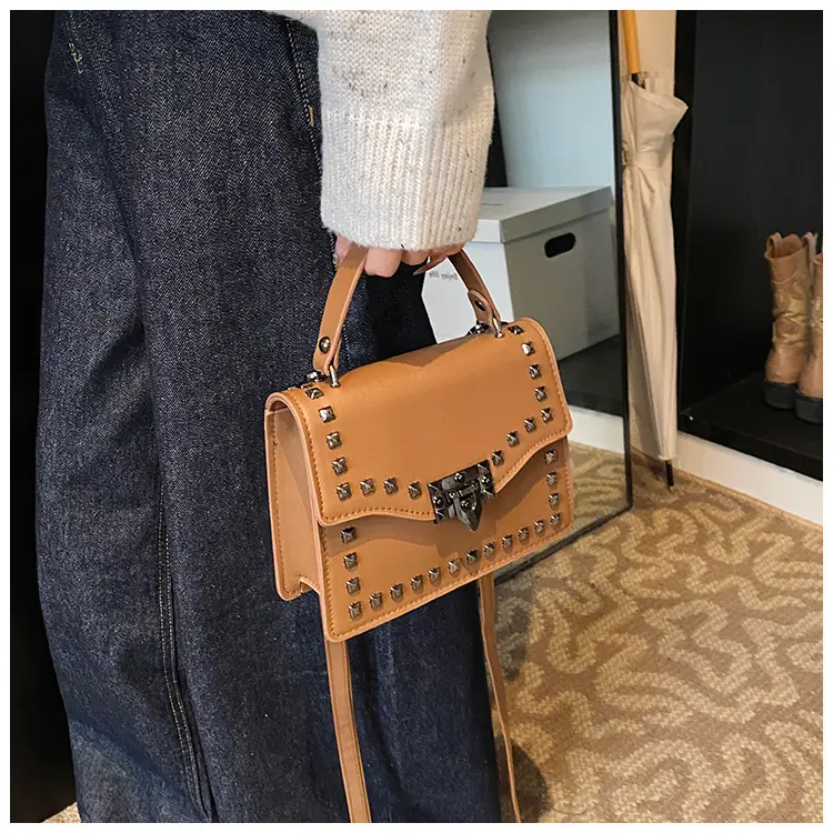 Korean Style Rivet Shoulder Bag Brown 2024 — feature 9