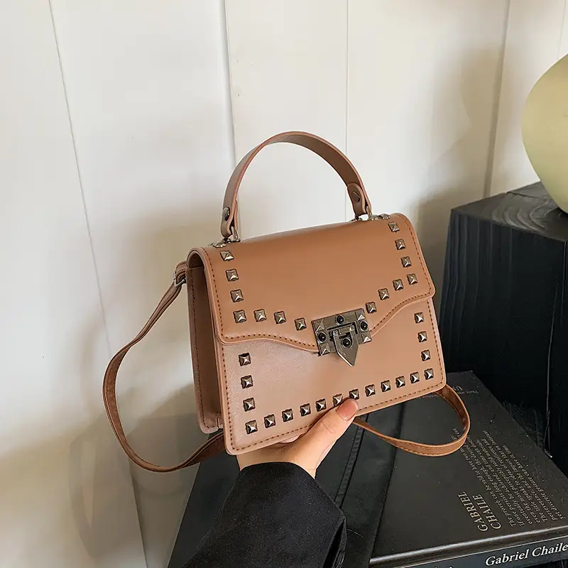 Korean Style Rivet Shoulder Bag Brown 2024 - Image 2