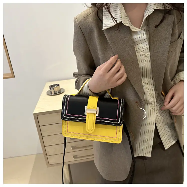 Women's Yellow Black Square Shoulder Crossbody Bag — feature 17