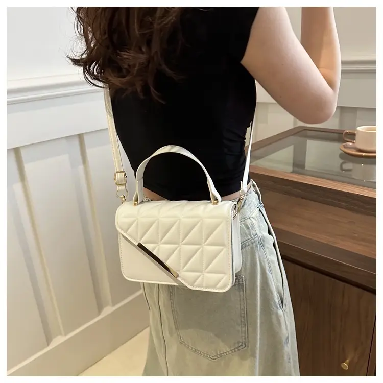 Black Quilted Shoulder Messenger Bag with Gold Clasp — feature 10