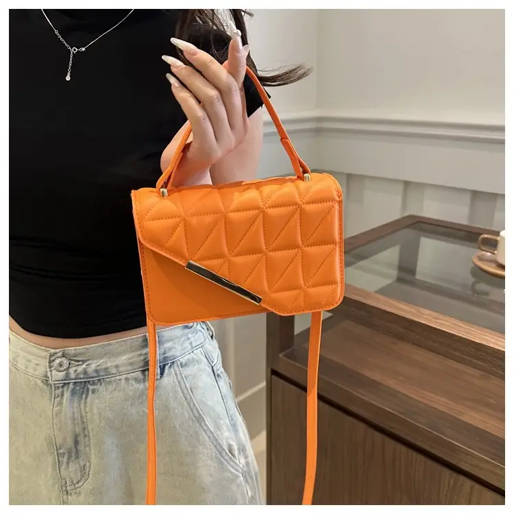 Black Quilted Shoulder Messenger Bag with Gold Clasp — feature 11