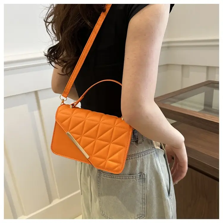 Black Quilted Shoulder Messenger Bag with Gold Clasp — feature 12