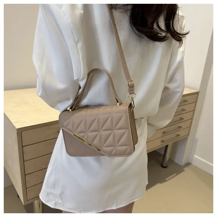 Black Quilted Shoulder Messenger Bag with Gold Clasp — feature 14