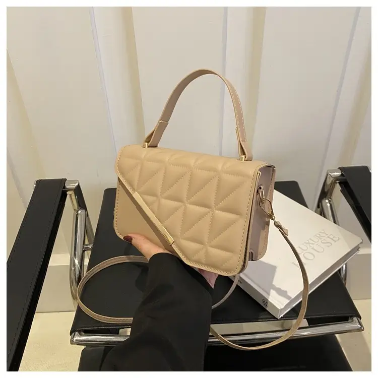 Black Quilted Shoulder Messenger Bag with Gold Clasp — feature 19