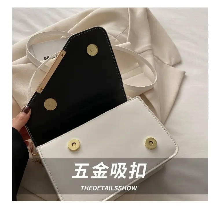 Black Quilted Shoulder Messenger Bag with Gold Clasp — feature 5