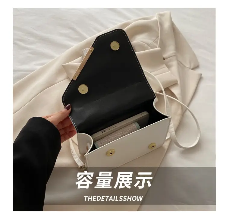 Black Quilted Shoulder Messenger Bag with Gold Clasp — feature 7