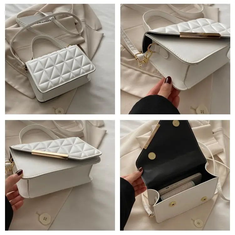 Black Quilted Shoulder Messenger Bag with Gold Clasp — feature 8