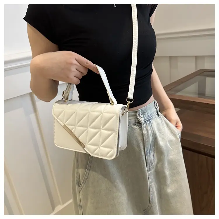 Black Quilted Shoulder Messenger Bag with Gold Clasp — feature 9