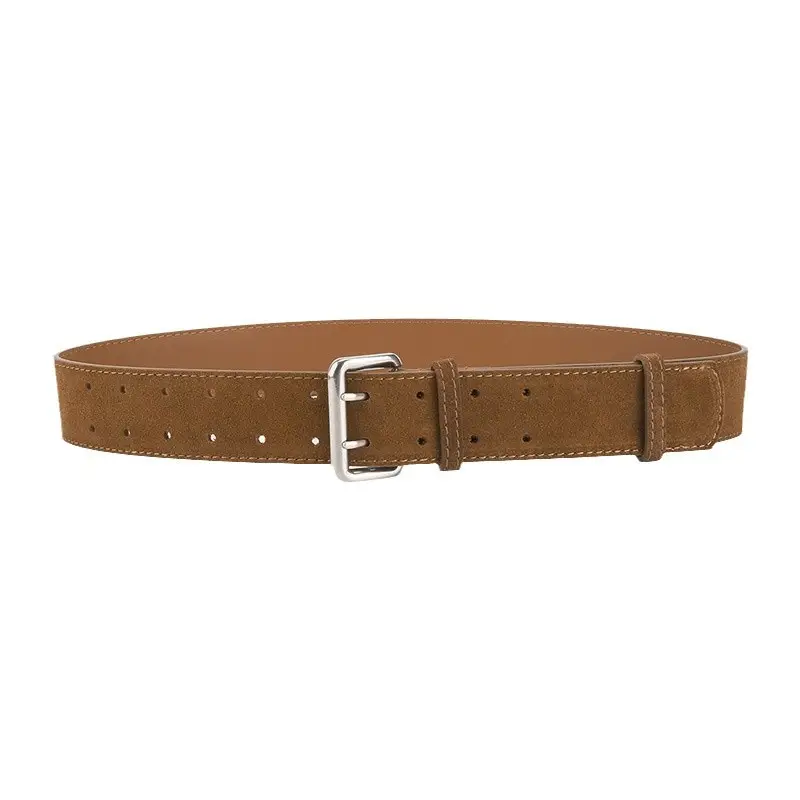Women's European American Double Breasted Belt Wine Red Frosted Design