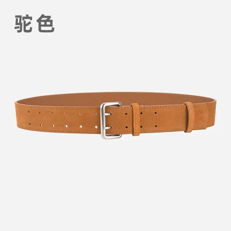 Women's European American Double Breasted Belt Wine Red Frosted Design