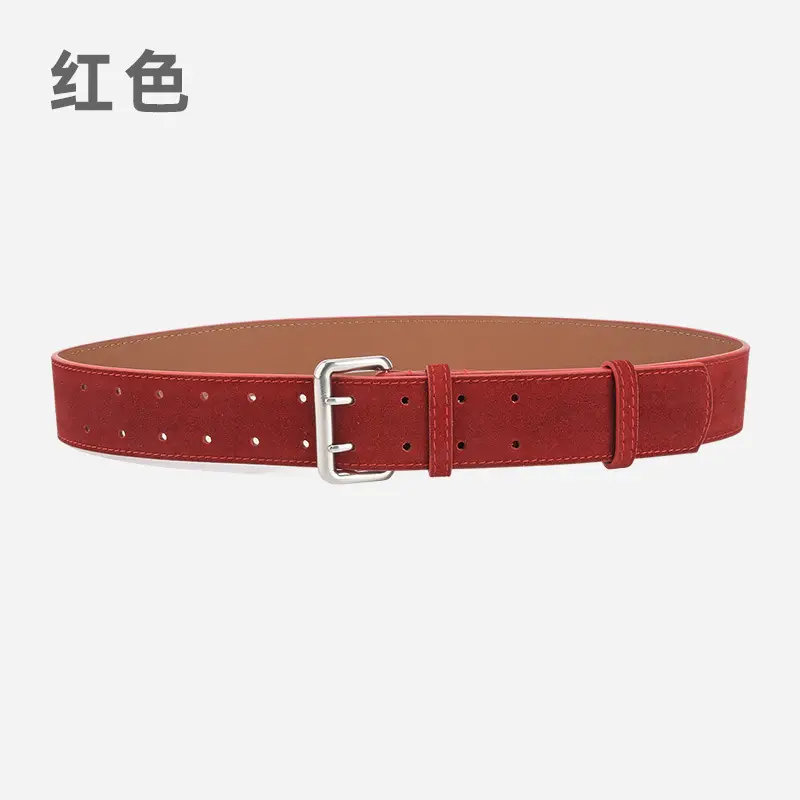 Women's European American Double Breasted Belt Wine Red Frosted Design