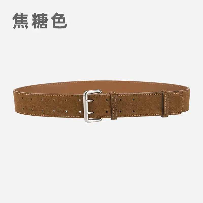 Women's European American Double Breasted Belt Wine Red Frosted Design