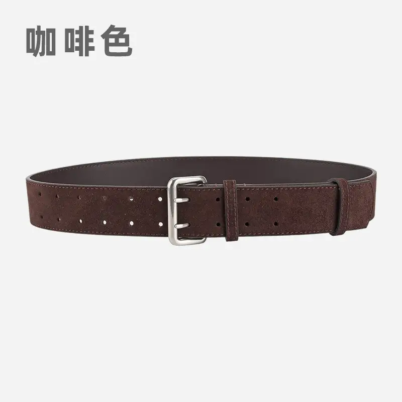 Women's European American Double Breasted Belt Wine Red Frosted Design