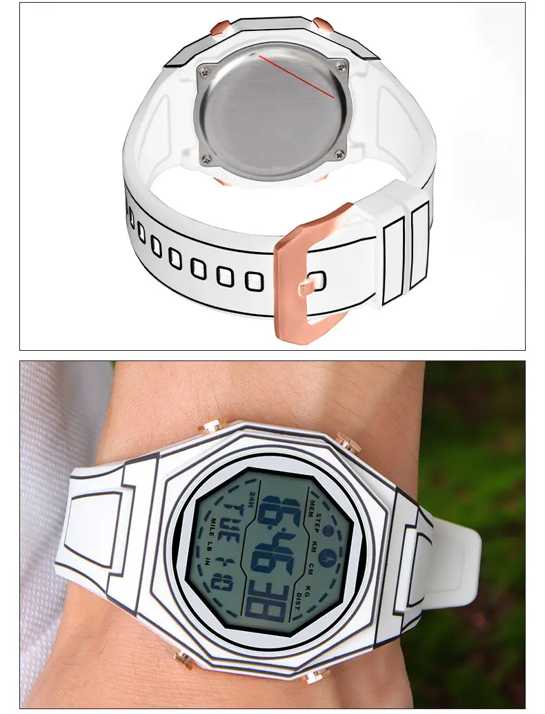 Two-Dimensional Digital Watch White Plastic 50m Waterproof — feature 8