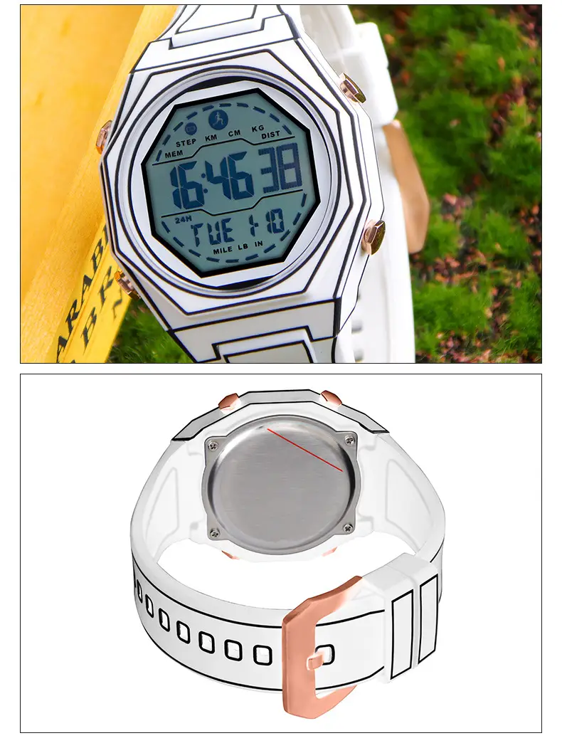 Two-Dimensional Digital Watch White Plastic 50m Waterproof — feature 9