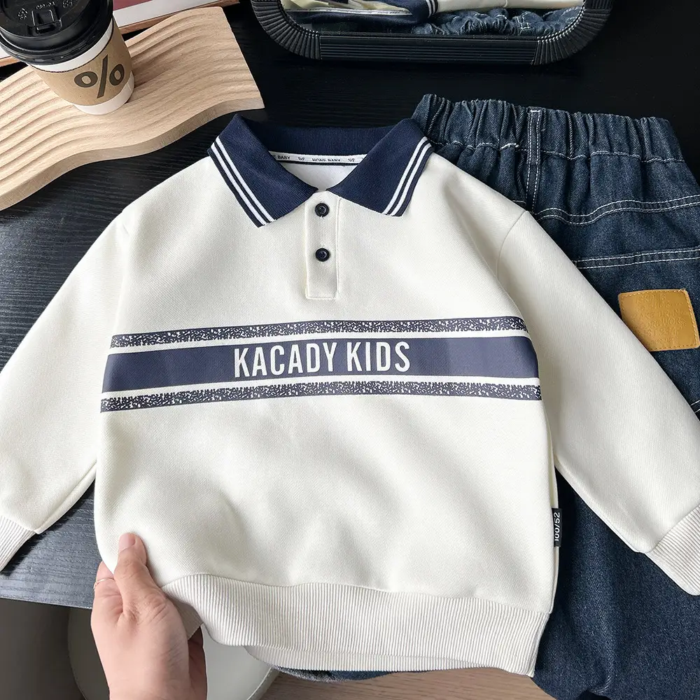 Children's White Korean Polo Shirt with "Kacady Kids" Print