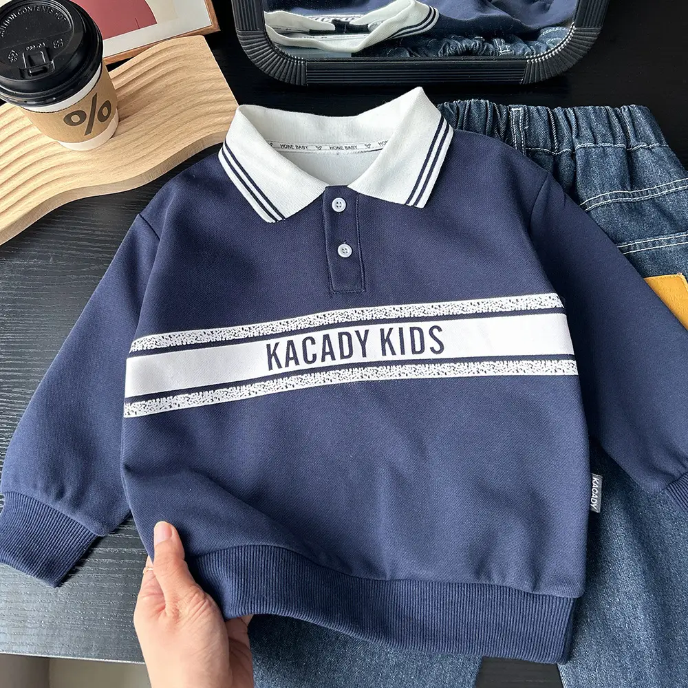Children's White Korean Polo Shirt with "Kacady Kids" Print — feature 3