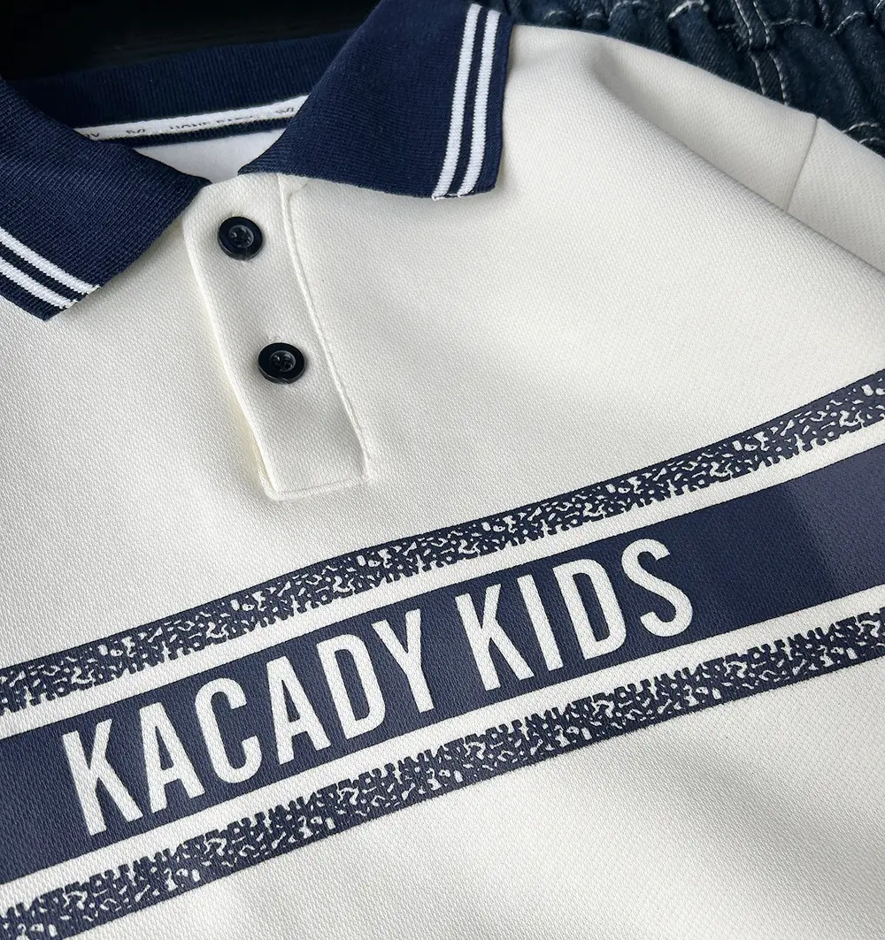 Children's White Korean Polo Shirt with "Kacady Kids" Print — feature 4