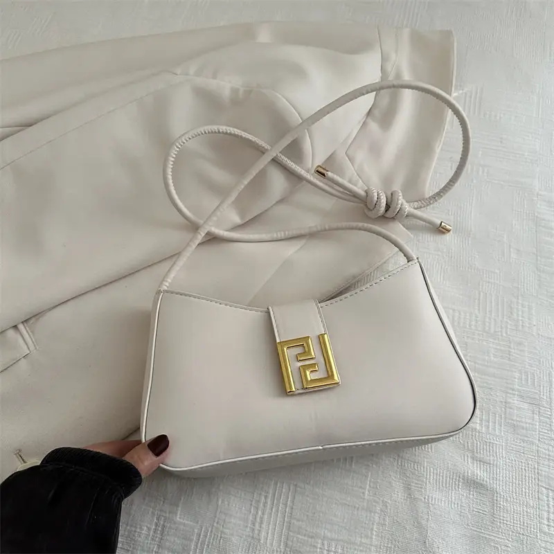 Women's 2024 Winter Shoulder Bag Beige Gold Clasp - Image 2