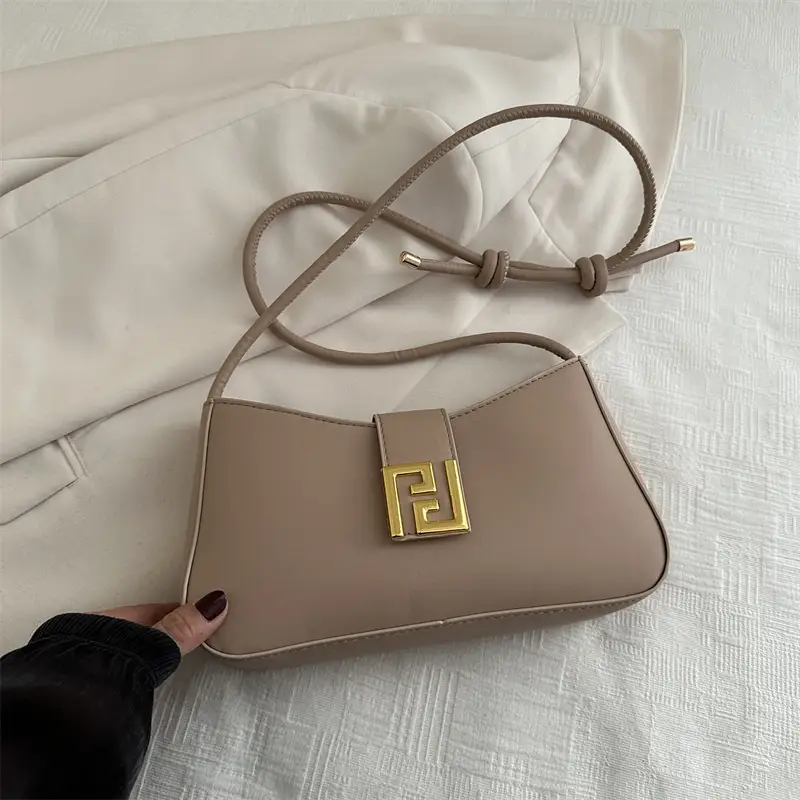 Women's 2024 Winter Shoulder Bag Beige Gold Clasp - Image 5