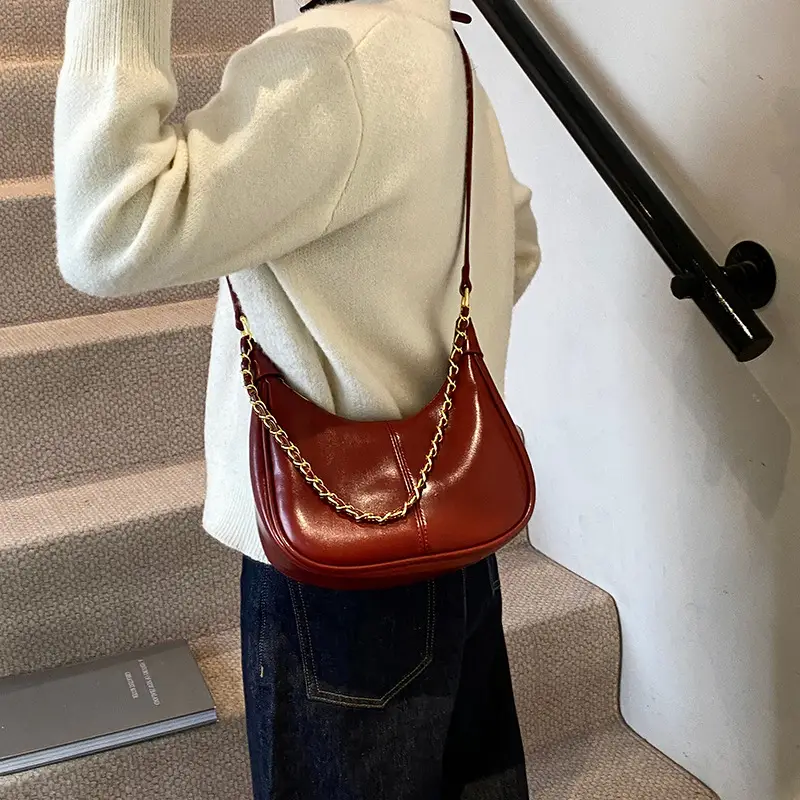 Women Crossbody Bag Brown Leather Retro Western Style - Image 4