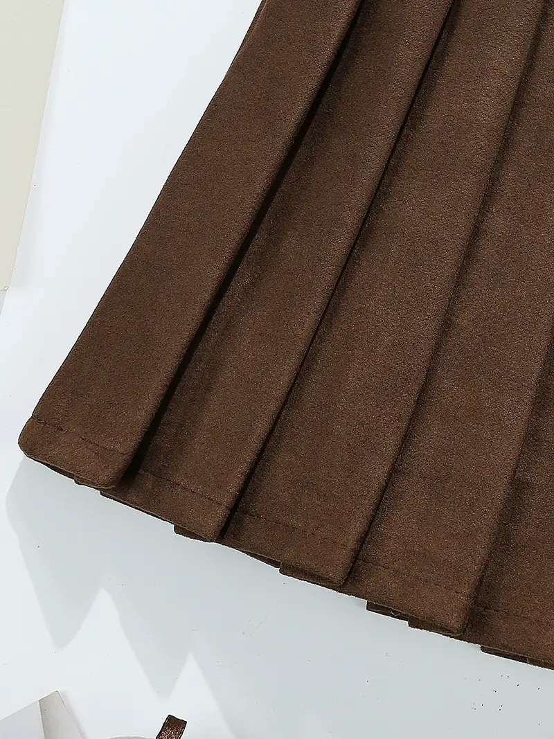 Maillard Suede Pleated Skirt Women Autumn Winter High Waist Slimming