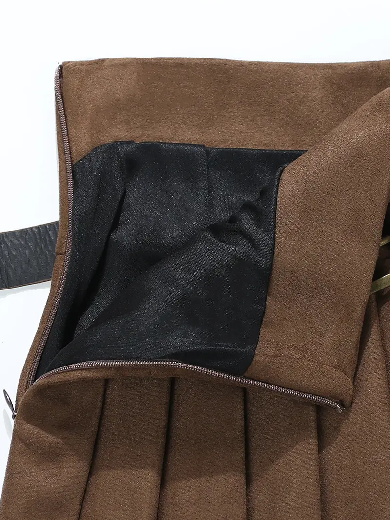 Maillard Suede Pleated Skirt Women Autumn Winter High Waist Slimming