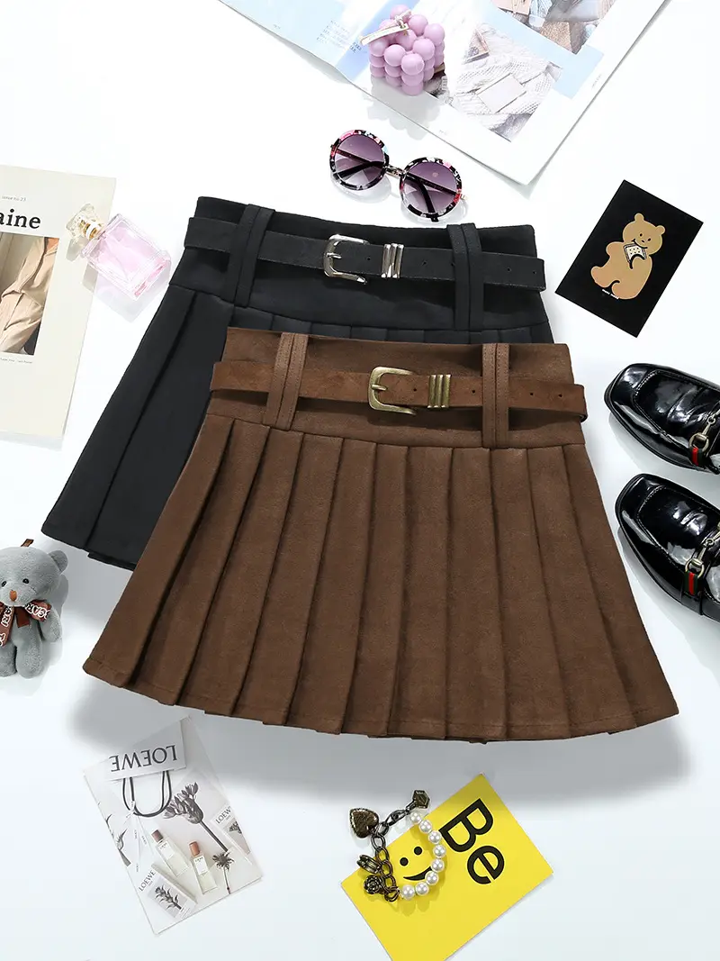 Maillard Suede Pleated Skirt Women Autumn Winter High Waist Slimming — feature 1