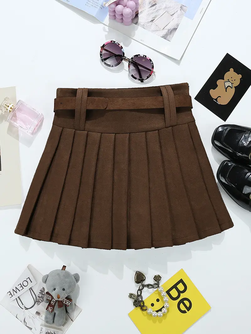Maillard Suede Pleated Skirt Women Autumn Winter High Waist Slimming — feature 10