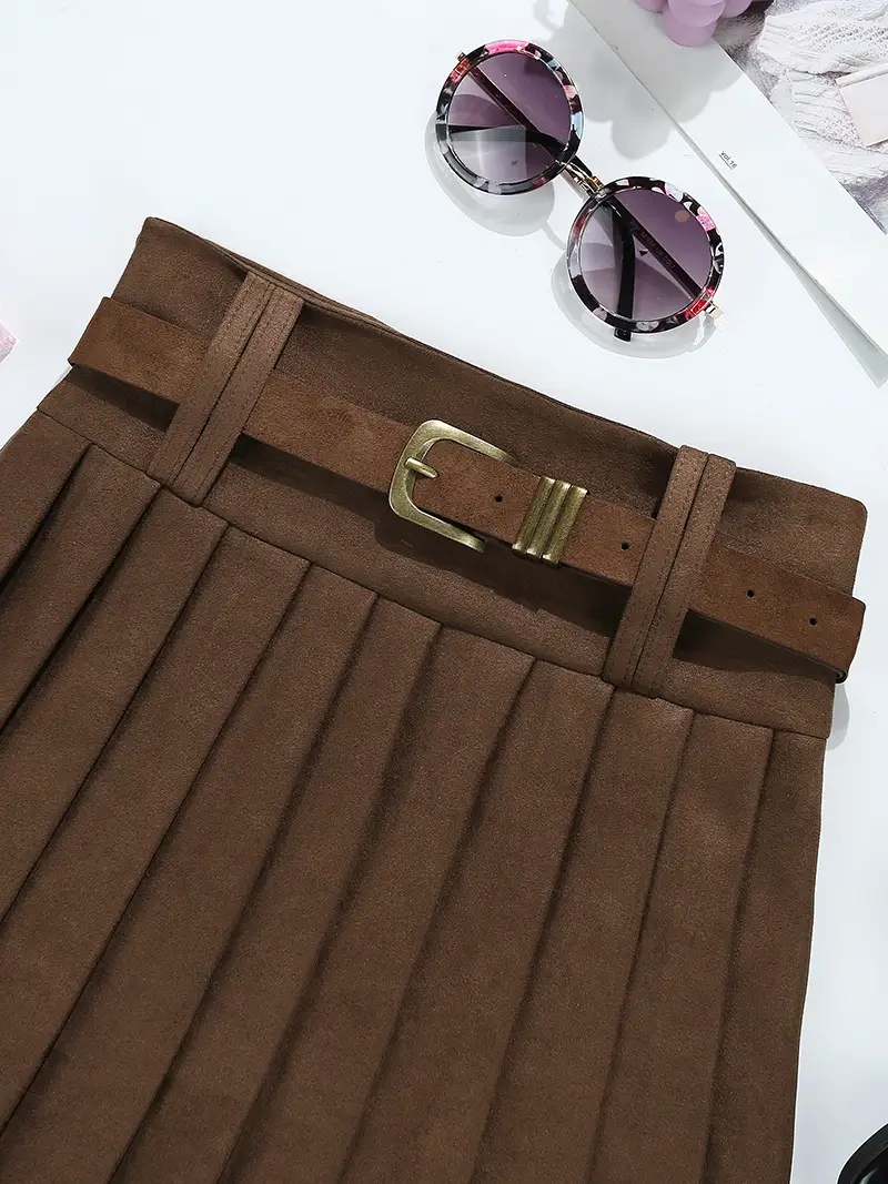 Maillard Suede Pleated Skirt Women Autumn Winter High Waist Slimming — feature 5