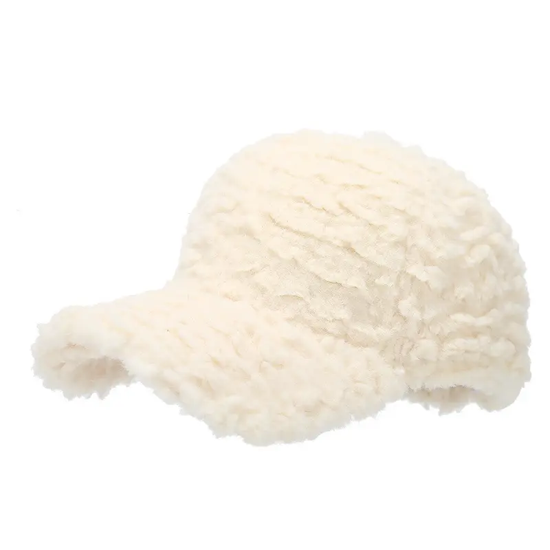 Lamb Plush Baseball Cap Women Winter Warm White - Image 9
