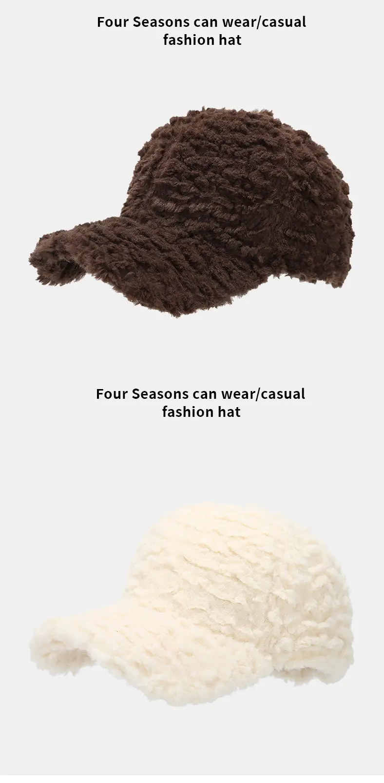 Lamb Plush Baseball Cap Women Winter Warm White — feature 7