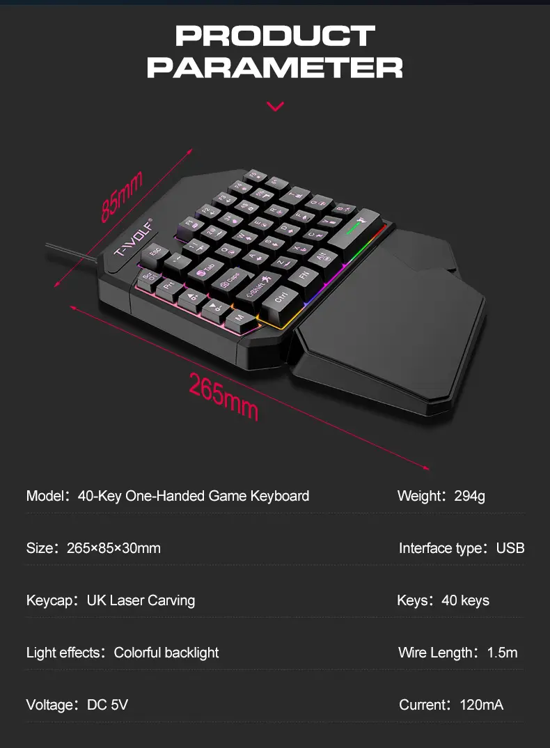 T-Wolf Lei Wolf T19 Game One-Handed Keyboard Gunslinger Left-Hand Mobile Game Tablet External Small Keyboard Eating Chicken Cross-Border — feature 11