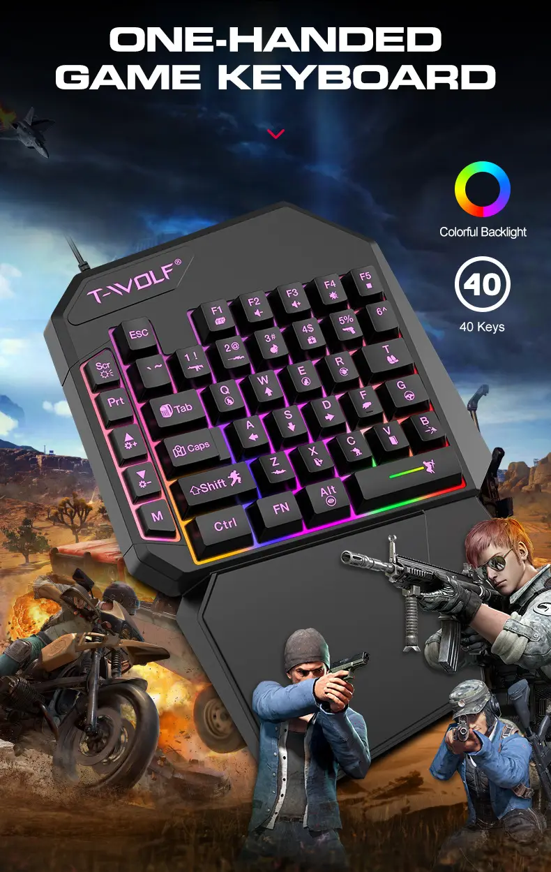 T-Wolf Lei Wolf T19 Game One-Handed Keyboard Gunslinger Left-Hand Mobile Game Tablet External Small Keyboard Eating Chicken Cross-Border — feature 3