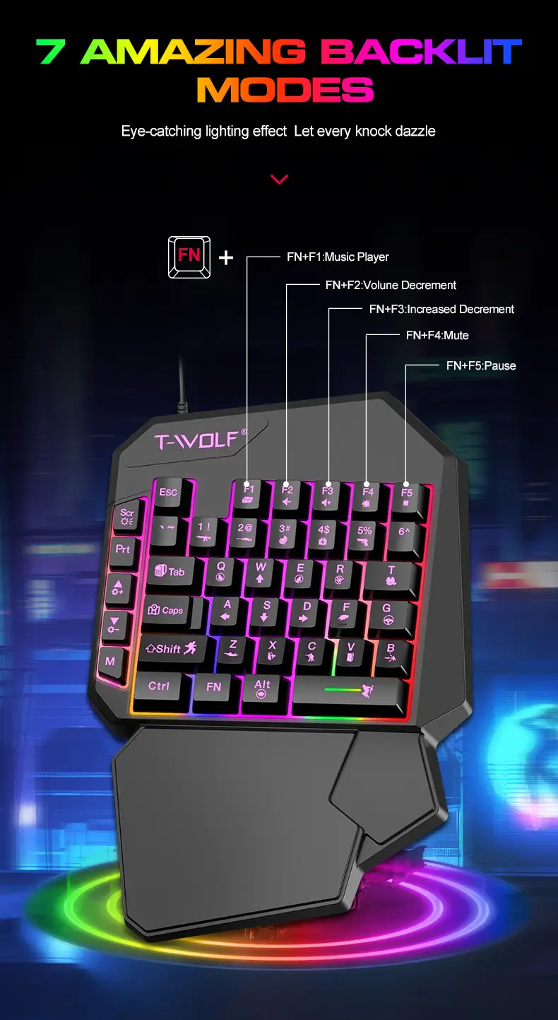 T-Wolf Lei Wolf T19 Game One-Handed Keyboard Gunslinger Left-Hand Mobile Game Tablet External Small Keyboard Eating Chicken Cross-Border — feature 4