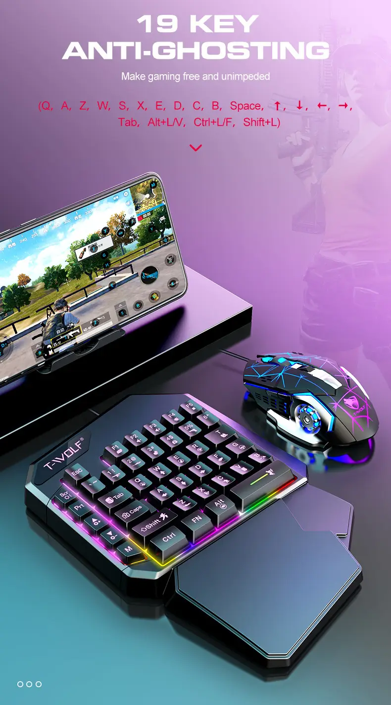 T-Wolf Lei Wolf T19 Game One-Handed Keyboard Gunslinger Left-Hand Mobile Game Tablet External Small Keyboard Eating Chicken Cross-Border — feature 6