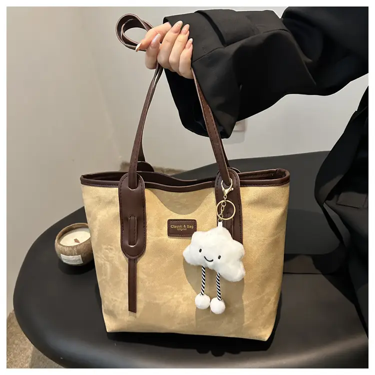 Vintage Women's Textured Shoulder Bag with Cute Keychain - Image 7