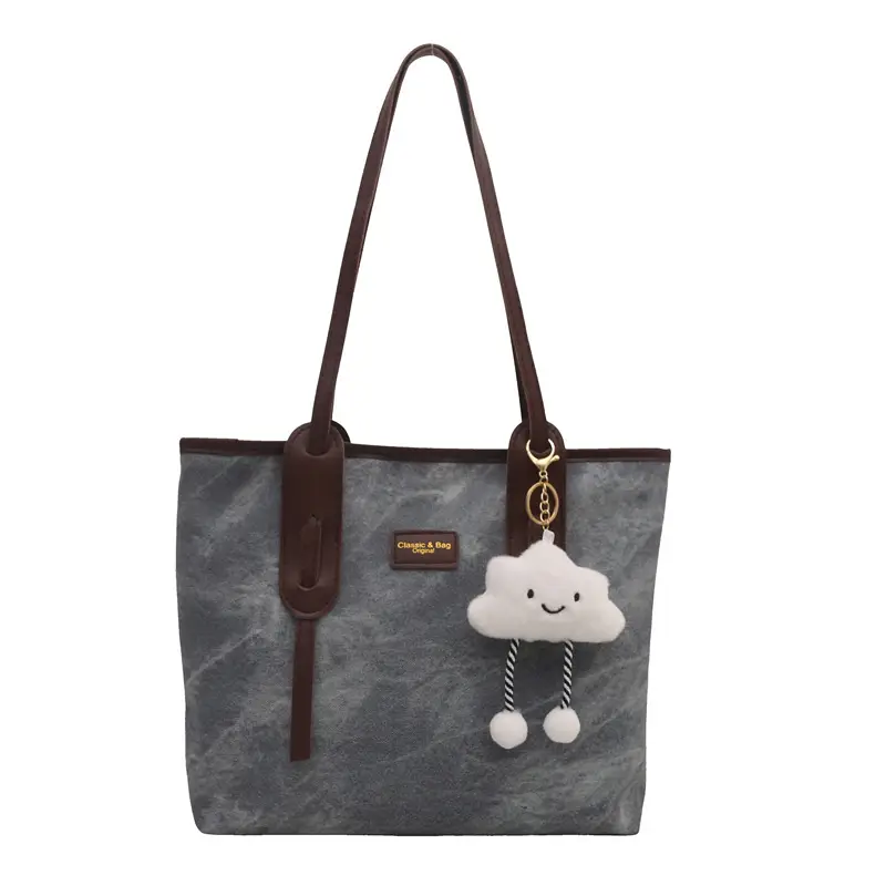 Vintage Women's Textured Shoulder Bag with Cute Keychain - Image 11