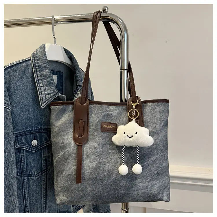 Vintage Women's Textured Shoulder Bag with Cute Keychain - Image 2