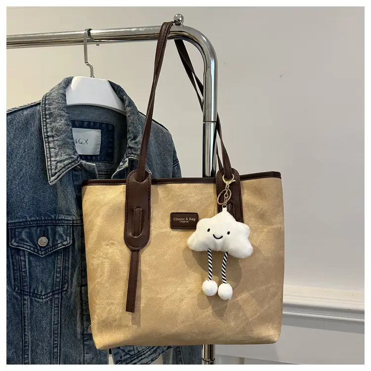 Vintage Women's Textured Shoulder Bag with Cute Keychain - Image 3