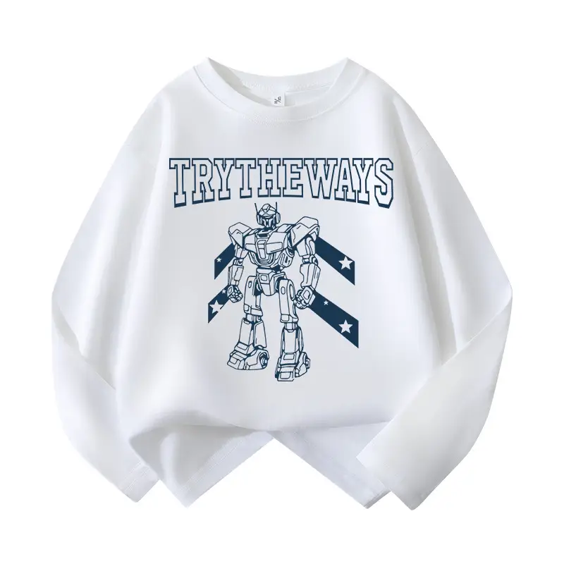 Boys Long Sleeve T-Shirt Green White Try The Ways Cartoon Robot - Image 8