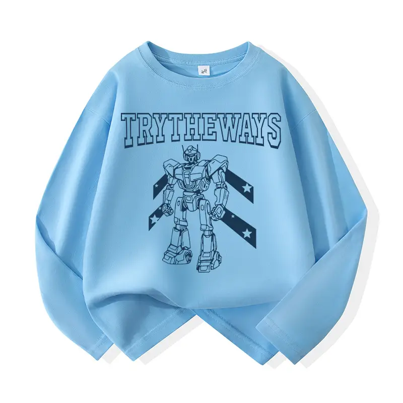 Boys Long Sleeve T-Shirt Green White Try The Ways Cartoon Robot - Image 2