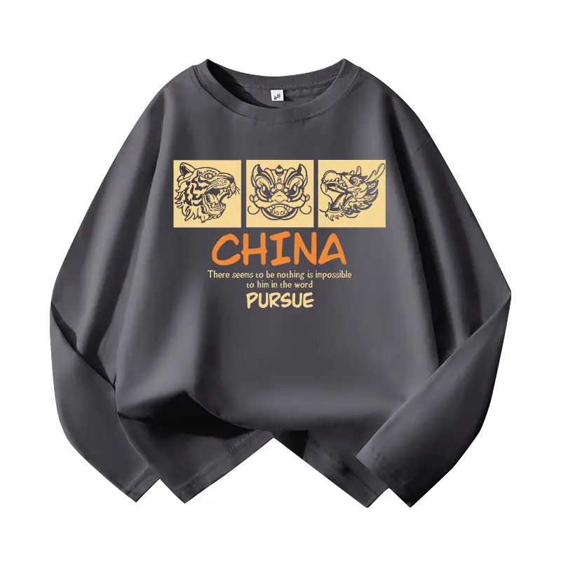 Boys China Sweatshirt Long Sleeve Black Grey