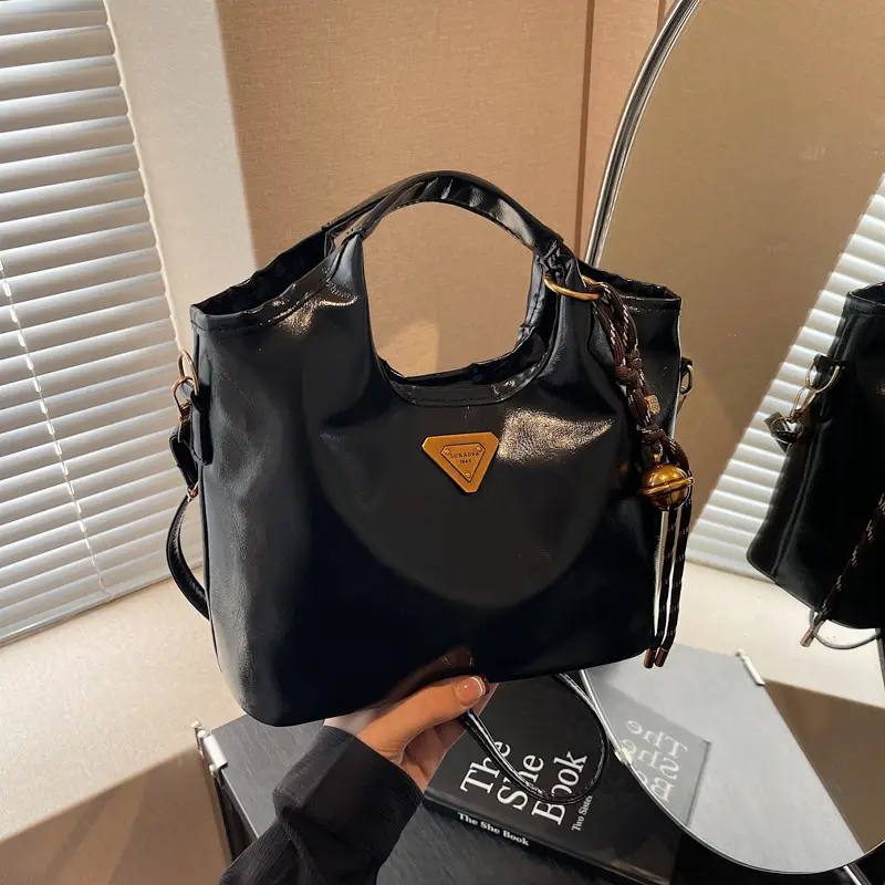 Retro Brown Bucket Bag with Gold Plated Logo
