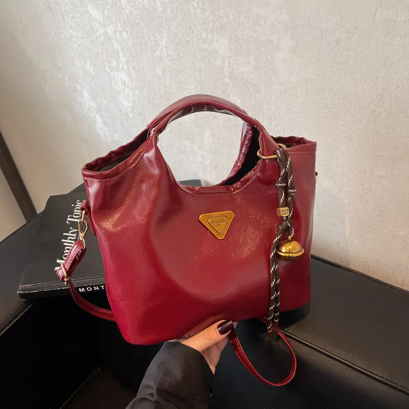 Retro Brown Bucket Bag with Gold Plated Logo