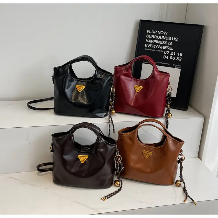 Retro Brown Bucket Bag with Gold Plated Logo — feature 24