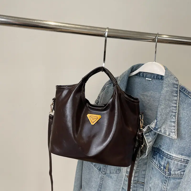 Retro Brown Bucket Bag with Gold Plated Logo