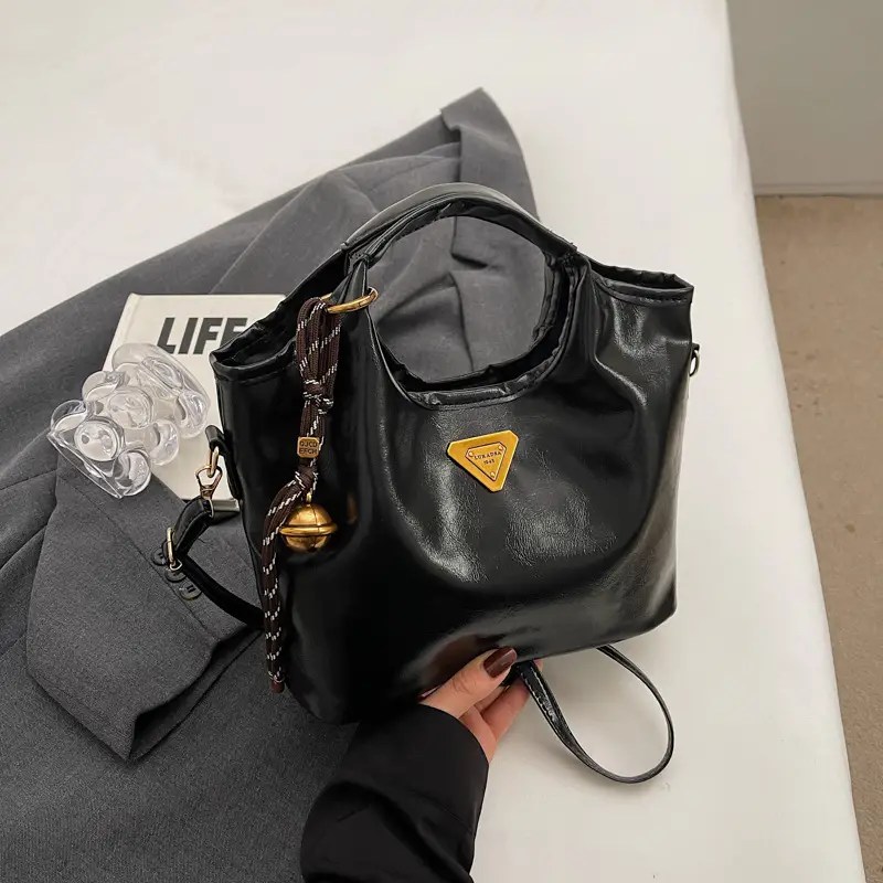 Retro Brown Bucket Bag with Gold Plated Logo
